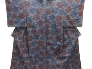 アンティーク　花模様手織り紬着物